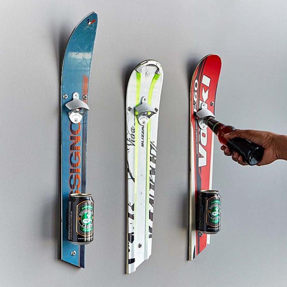 <p><strong>Uncommon Goods</strong></p><p>uncommongoods.com</p><p><strong>$48.00</strong></p><p>He can put these skis to use while he waits to hit the slopes. Mount them near his bar (or fridge) and use 'em to crack open a cold one. <br></p>