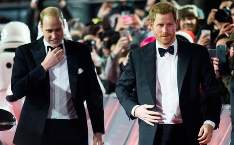 The Duke of Cambridge and Prince Harry pictured at the Star Wars premiere last week - Credit: Samir Hussein