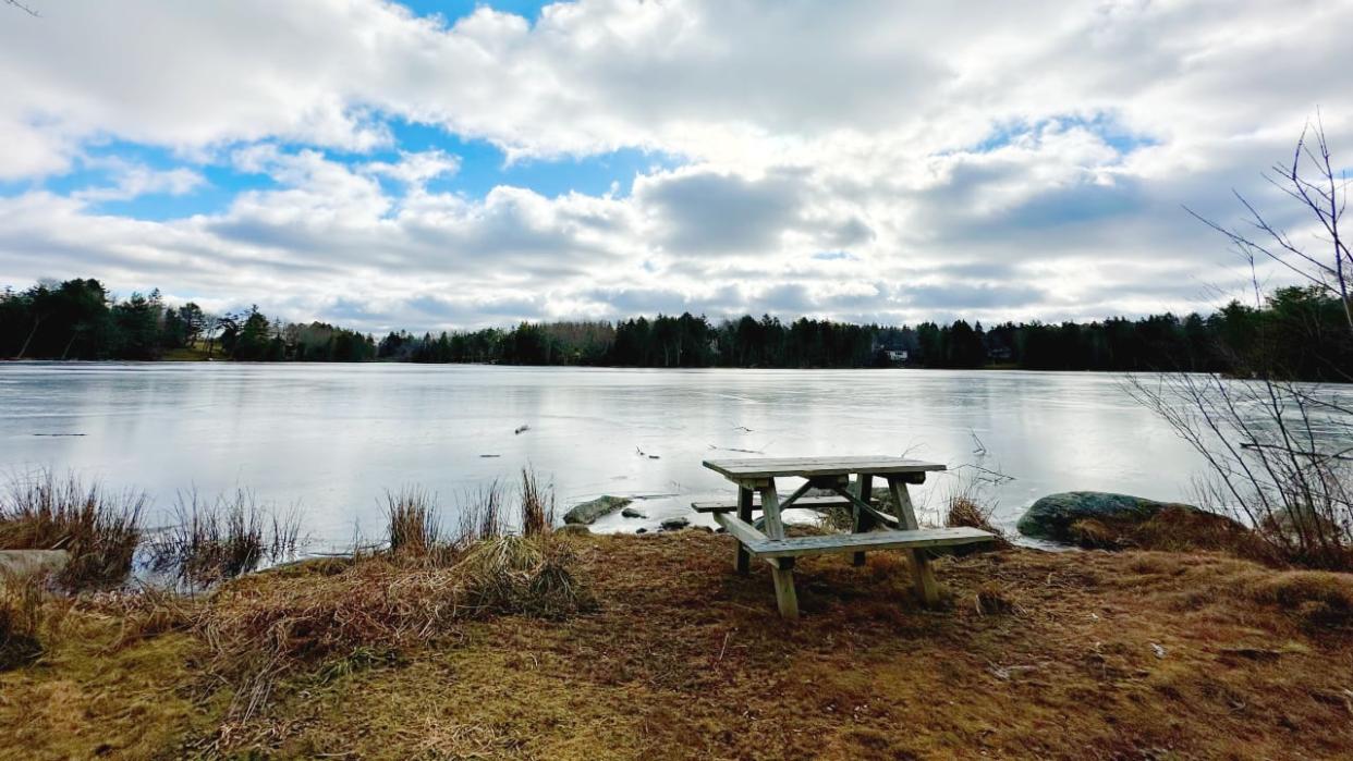 Halifax says it will be up to residents to take the appropriate safety precautions when skating on lakes and ponds, like this one on Westwind Drive in Hammonds Plains. (Aly Thomson/CBC - image credit)