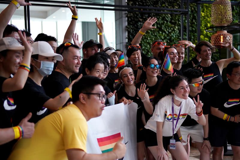 Participants take part in a Pride Run during the Shanghai Pride festival, in Shanghai