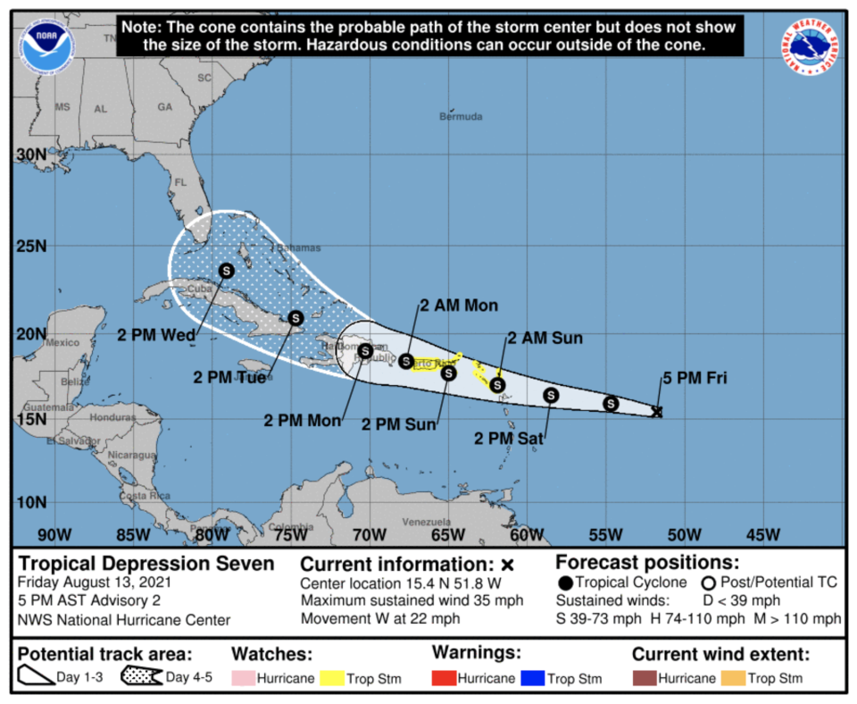 Path of Tropical Depression Seven 