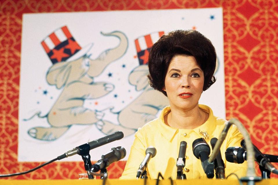 Shirley Temple speaks at a campaign event in 1968