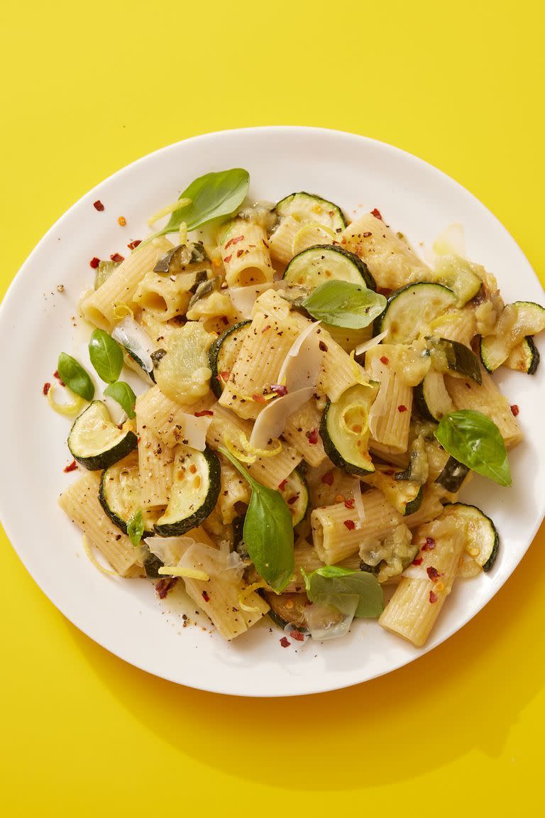<p>When you cook <a href="https://www.delish.com/cooking/g2880/zucchini-recipes/" rel="nofollow noopener" target="_blank" data-ylk="slk:zucchini;elm:context_link;itc:0;sec:content-canvas" class="link ">zucchini</a> low and slow for four hours, something magical happens — it turns into an ultra creamy sauce, perfect for draping over pasta. We like keeping this dish as simple as possible and add only a few basic ingredients like an onion, some Parmesan, and a squeeze of lemon juice, but you’re welcome to add other summer-y vegetables like <a href="https://www.delish.com/cooking/g3779/healthy-eggplant-recipes/" rel="nofollow noopener" target="_blank" data-ylk="slk:eggplant;elm:context_link;itc:0;sec:content-canvas" class="link ">eggplant</a> or <a href="https://www.delish.com/cooking/g1448/quick-easy-tomato-recipes/" rel="nofollow noopener" target="_blank" data-ylk="slk:tomatoes;elm:context_link;itc:0;sec:content-canvas" class="link ">tomatoes</a>. <br><br>Get the <strong><a href="https://www.delish.com/cooking/recipes/a58228/zucchini-bolognese-recipe/" rel="nofollow noopener" target="_blank" data-ylk="slk:Zucchini Bolognese recipe;elm:context_link;itc:0;sec:content-canvas" class="link ">Zucchini Bolognese recipe</a></strong>.</p>
