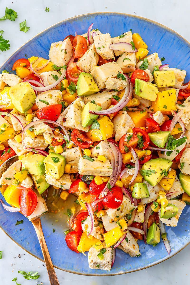 <p>We love this salad served on top of greens as much as we love it between two slices of <a href="https://www.delish.com/uk/cooking/recipes/a31328594/how-to-make-sourdough-bread-recipe/" rel="nofollow noopener" target="_blank" data-ylk="slk:Sourdough Bread;elm:context_link;itc:0;sec:content-canvas" class="link ">Sourdough Bread</a>. If you can't find a good ripe mango, pineapple would be delicious as well! </p><p>Get the <a href="https://www.delish.com/uk/cooking/recipes/a33641941/avocado-chicken-salad-recipe/" rel="nofollow noopener" target="_blank" data-ylk="slk:Avocado Chicken Salad;elm:context_link;itc:0;sec:content-canvas" class="link ">Avocado Chicken Salad</a> recipe.</p>