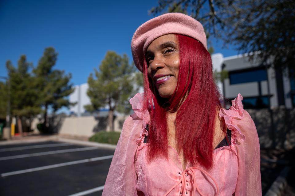 Candice Hammons poses for a portrait outside her home in Peoria on Feb. 14, 2024.