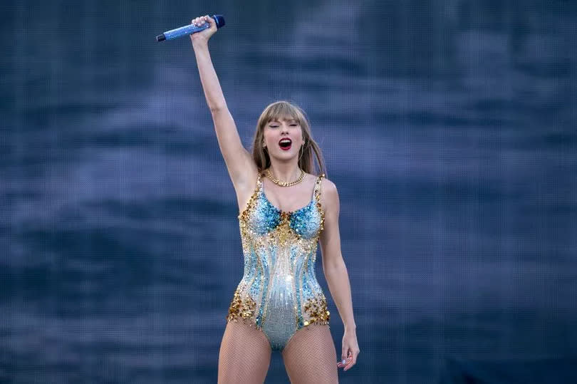 Taylor Swift performs on stage during her Eras Tour at the Murrayfield Stadium