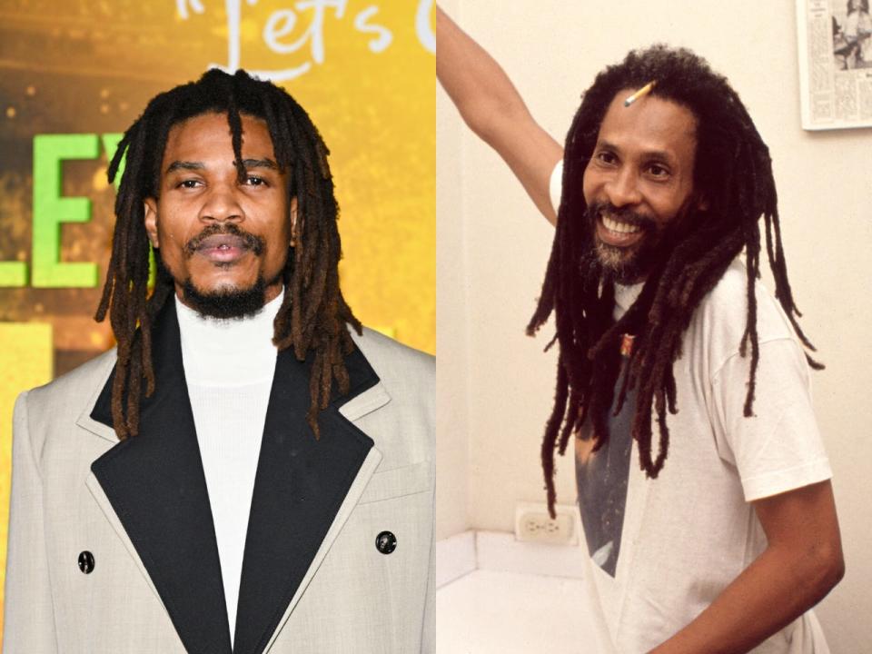 side-by-side photo of Sheldon Shepherd at the LA premiere of "Bob Marley: One Love" and Neville Garrick in 1993.