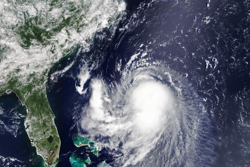 A satellite image shows Tropical Storm Henri moving toward the Northeast coast on Friday, August 20. 2021. Henri is expected to become the first hurricane to affect the New England area in decades.