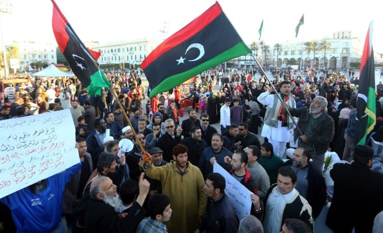 Libyans demonstrate against eastern strongman Khalifa Haftar and in support of the Islamist-led Benghazi Defence Brigades (BDB) on March 10, 2017 in Tripoli