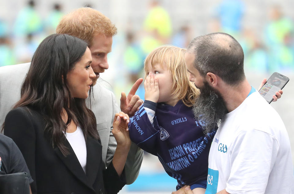 <p>Prince Harry and the Duchess of Sussex visit Croke Park, home of Ireland’s largest sporting organization, the Gaelic Athletic Association, during their visit to Ireland. (Photo by Getty Images) </p>