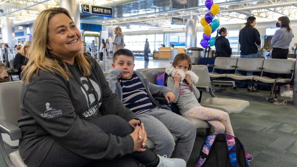 Adrienne Middleton, of Meridian, was thrilled to learn about the new direct flight offered by Avelo Airlines to Sonoma County. Middleton was taking the inaugural flight with her children, Ethan, 8, and Paisley, 6.