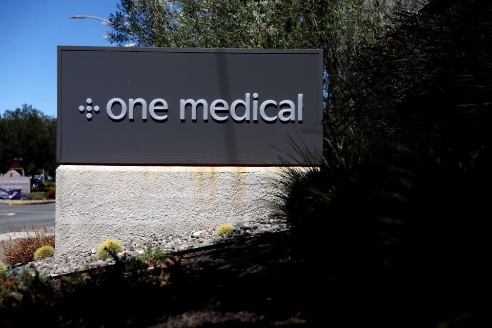 SAN RAFAEL, CALIFORNIA - JULY 21: A sign is posted in front of a One Medical office on July 21, 2022 in San Rafael, California. Amazon announced plans to acquire health provider One Medical for an estimated $3.9 billion. (Photo by Justin Sullivan/Getty Images)