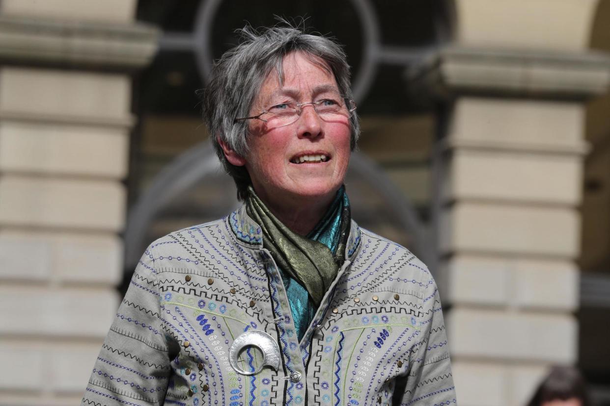 Carol Rohan Beyts speaks to the media outside Edinburgh Sheriff Court after losing her damages claim: PA