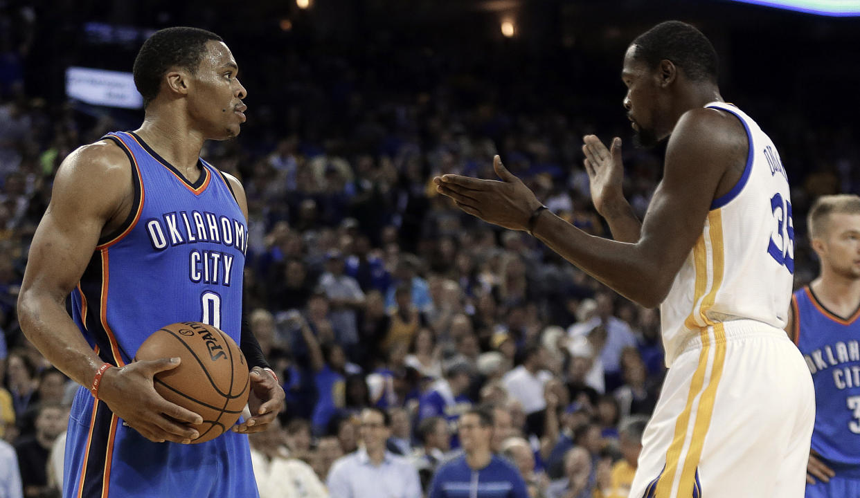 Russell Westbrook and the Thunder are clapping back at Kevin Durant. (AP)