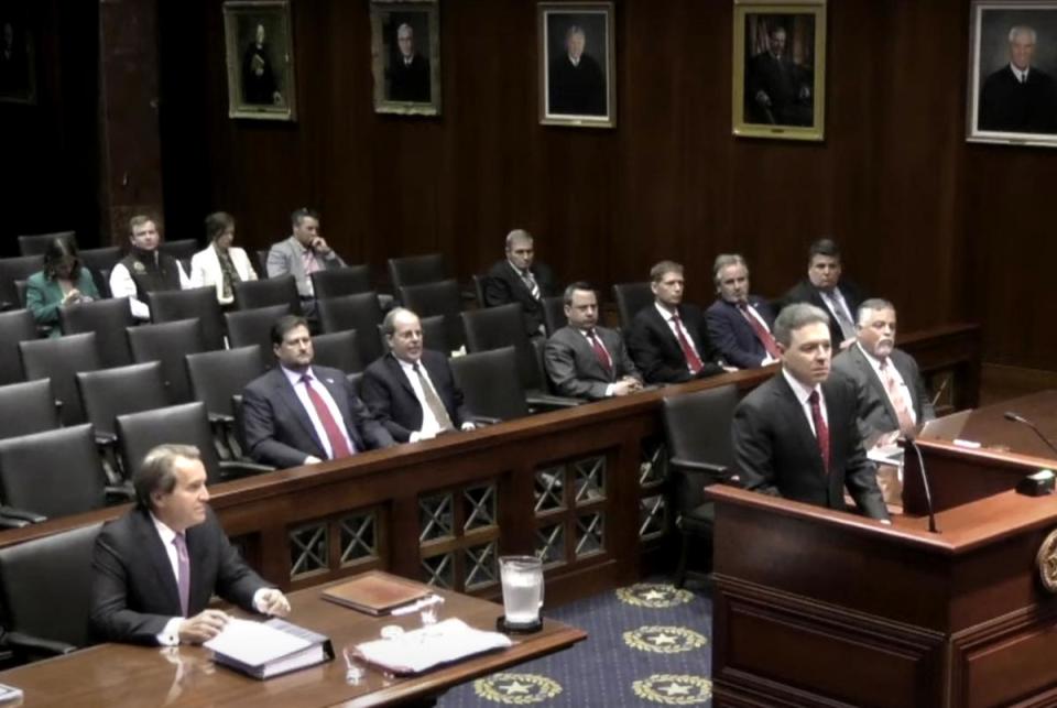 Attorney Jonathan Mitchell speaks before the Texas Supreme Court on Oct 28, 2021.