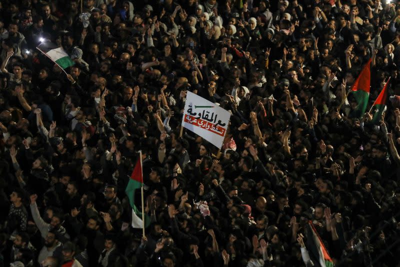 Protest in support of Palestinians in Gaza, near the Israeli embassy in Amman