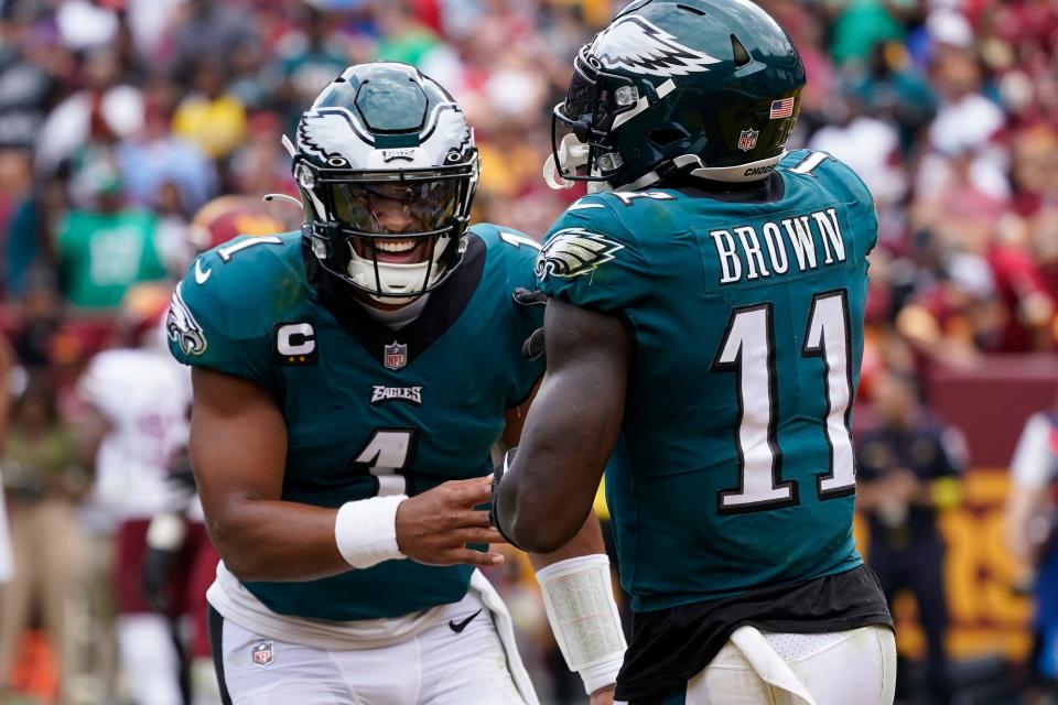 Jalen Hurts and the Philadelphia Eagles face the Tampa Bay Buccaneers on the road in the first of two Monday Night Football games in NFL Week 3.