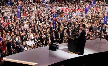 U.S. Republican Presidential Nominee Donald Trump speaks at the Republican National Convention in Cleveland, Ohio, U.S. July 21, 2016. REUTERS/Rick Wilking