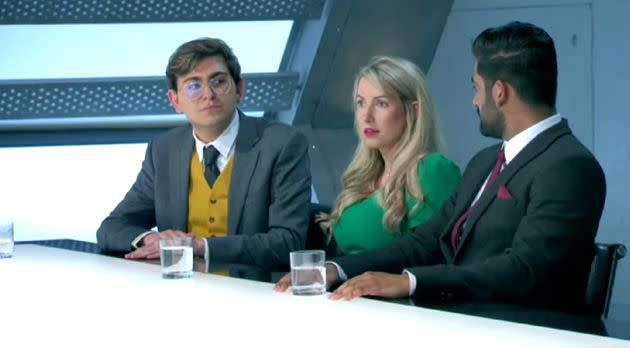 Navid, Sophie and Askhay in The Apprentice (Photo: BBC)