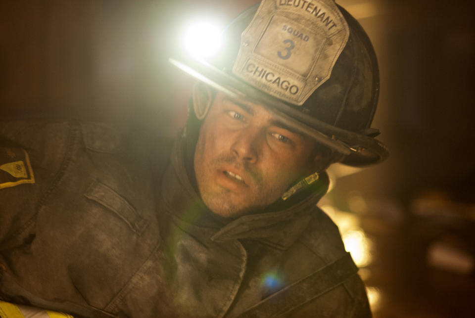 This image released by NBC shows Taylor Kinney as Kelly Severide in a scene from "Chicago Fire," premiering Oct. 10 at 10 p.m. EST on NBC. (AP Photo/NBC)