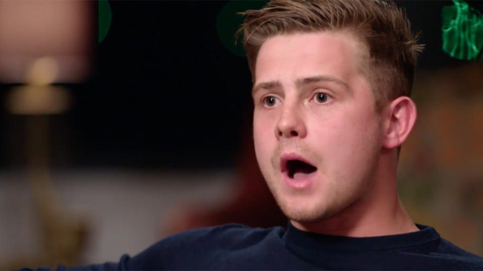 Mikey looking shocked with his mouth open on MAFS