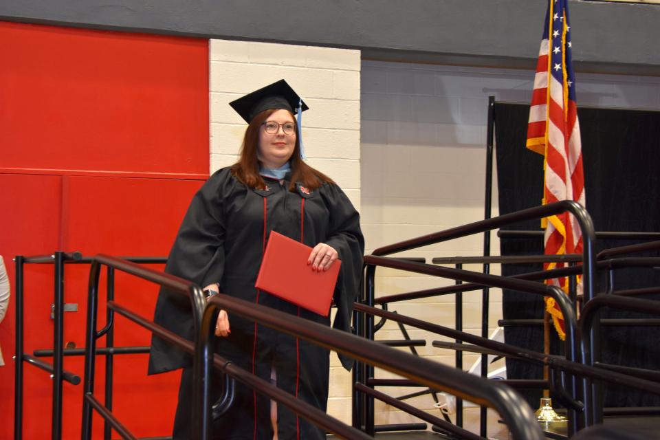 Katelyn Torres receives her Master of Arts degree from Nicholls State University, May 13.