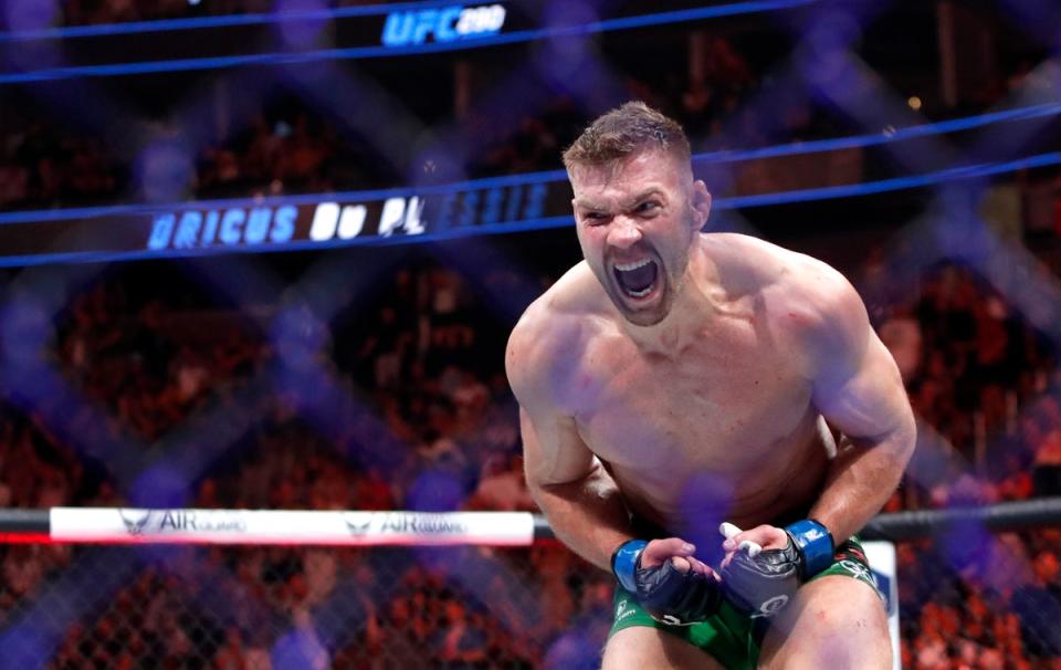 Dricus Du Plessis after his upset win against Robert Whittaker in July (Getty Images)