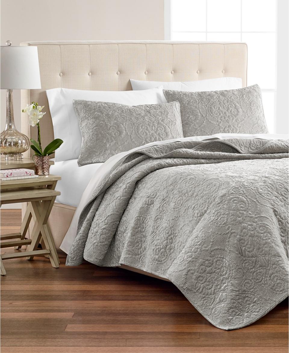 Martha Stewart Collection Silver Velvet Flourish Quilt & Sham Collection (Photo: Macy’s)