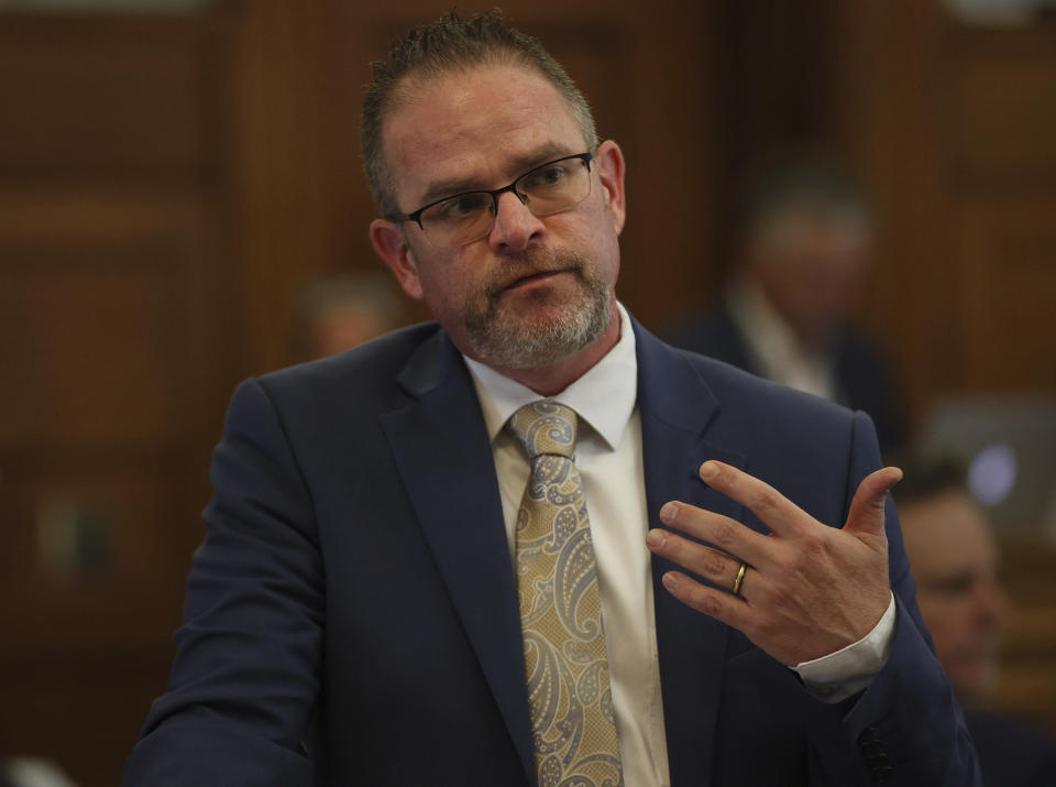 Prosecutor Adam Lally gives his closing arguments in the Karen Read trial at Norfolk Superior Court on Tuesday, June 25, 2024 in Dedham, Mass. Read is accused of killing her boyfriend Boston police Officer John O'Keefe, in 2022. (Nancy Lane/The Boston Herald via AP, Pool)