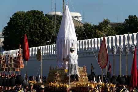 Officials take part during a funeral rehearsal for late Thailand's King Bhumibol Adulyadej near the Grand Palace in Bangkok Thailand October 21, 2017. REUTERS/Kerek Wongsa