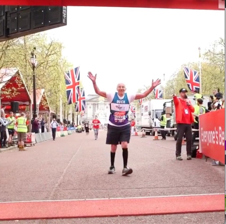 He was the oldest finisher of the 2018 Virgin Money London Marathon (pictured here), at 87. @londonmarathon/Instagram