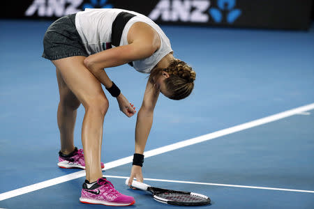 Tennis - Australian Open - Women's Singles Final - Melbourne Park, Melbourne, Australia, January 26, 2019. Czech Republic's Petra Kvitova reacts during her match against Japan's Naomi Osaka. REUTERS/Adnan Abidi