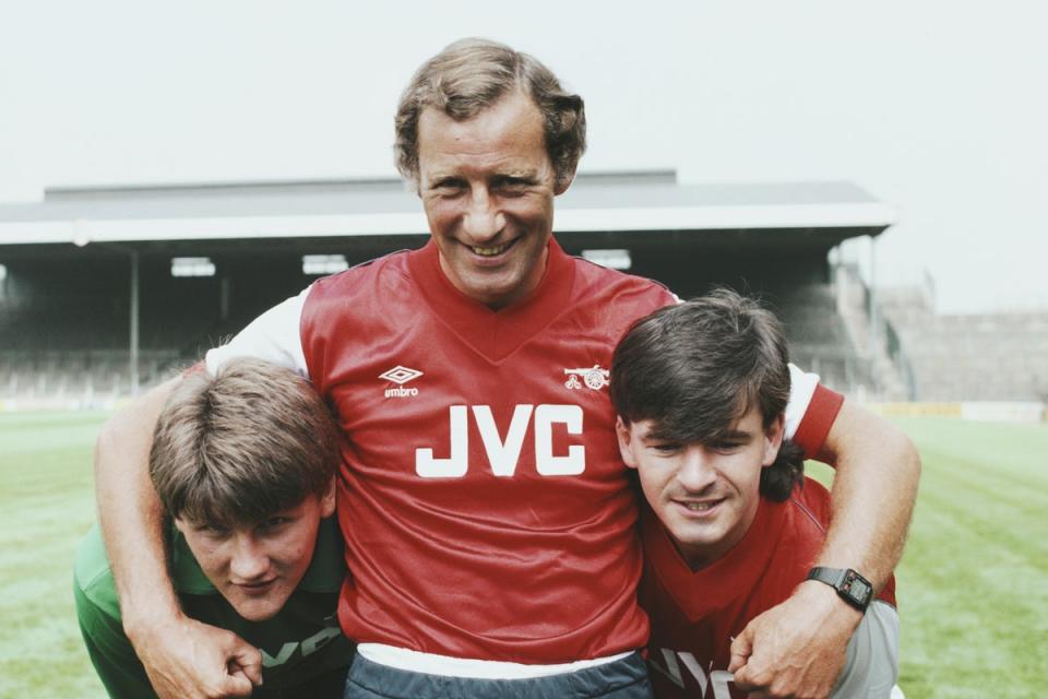 Influential: Charlie Nicholas and John Lukic pictured with late Arsenal manager Terry Neill in July 1983  (Hulton Archive)