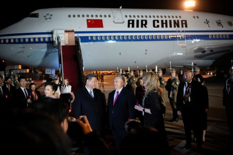 Hungarian Prime Minister Orban welcomes Chinese President Xi Jinping at the Ferenc Liszt International Airport in Budapest