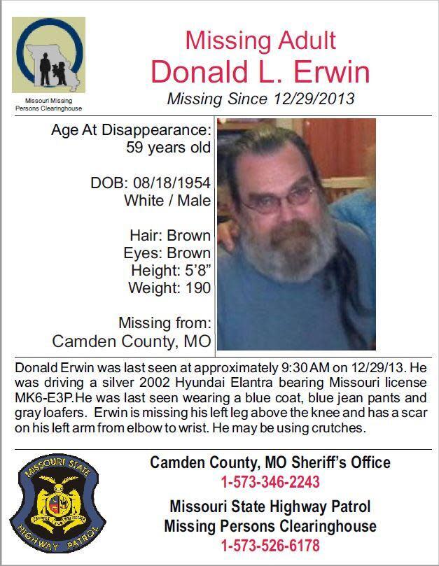 Donald Erwin went missing in Camden County, Missouri, in December 2013. / Credit: Camden County Sheriff's Office