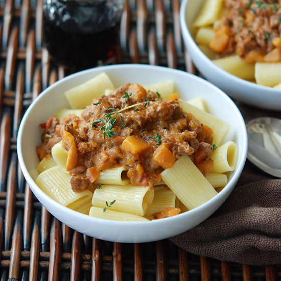 Rigatoni with Veal Bolognese and Butternut Squash