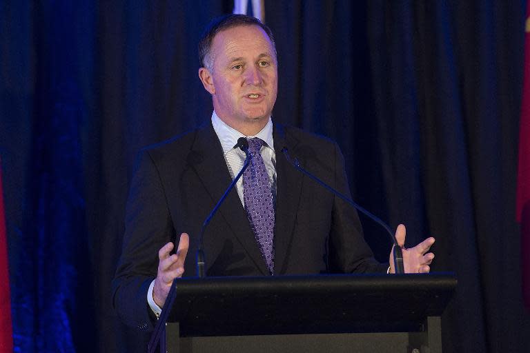 New Zealand's Prime Minister John Key speaks to the media and guests during a press conference in Wellington, New Zealand on November 20, 2014