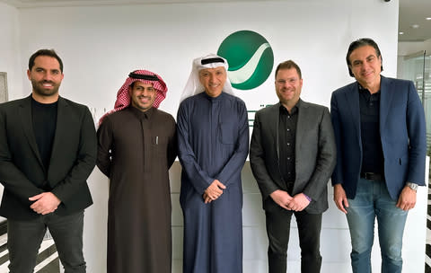 Left to right: Kamil Abi Khalil (Head of Production at Anghami), Ahmed Al Rasheed (KSA Manager at Anghami), Salem al-Hindi (CEO of Rotana Music), Eddy Maroun (Co-Founder & CEO of Anghami), and Firas Khashman ( Deputy CEO at Rotana Music) (Photo: AETOSWire)