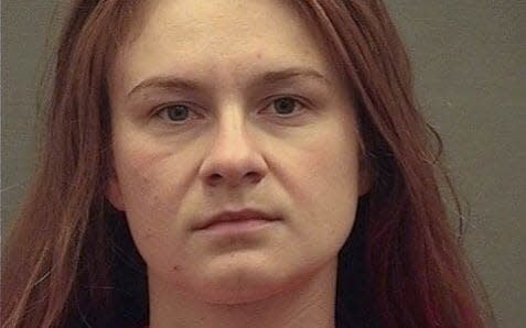 Maria Butina appears in a police booking photograph released by the Alexandria Sheriff's Office - Credit: Reuters