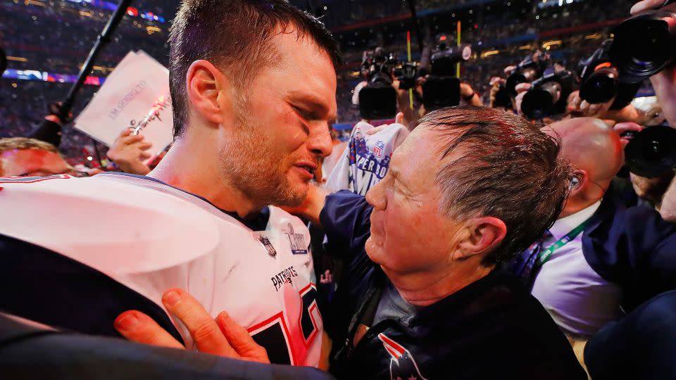 Belichick and Brady celebrate after the Patriots defeated the Los Angeles Rams at Super Bowl LIII. - Kevin C. Cox/Getty Images