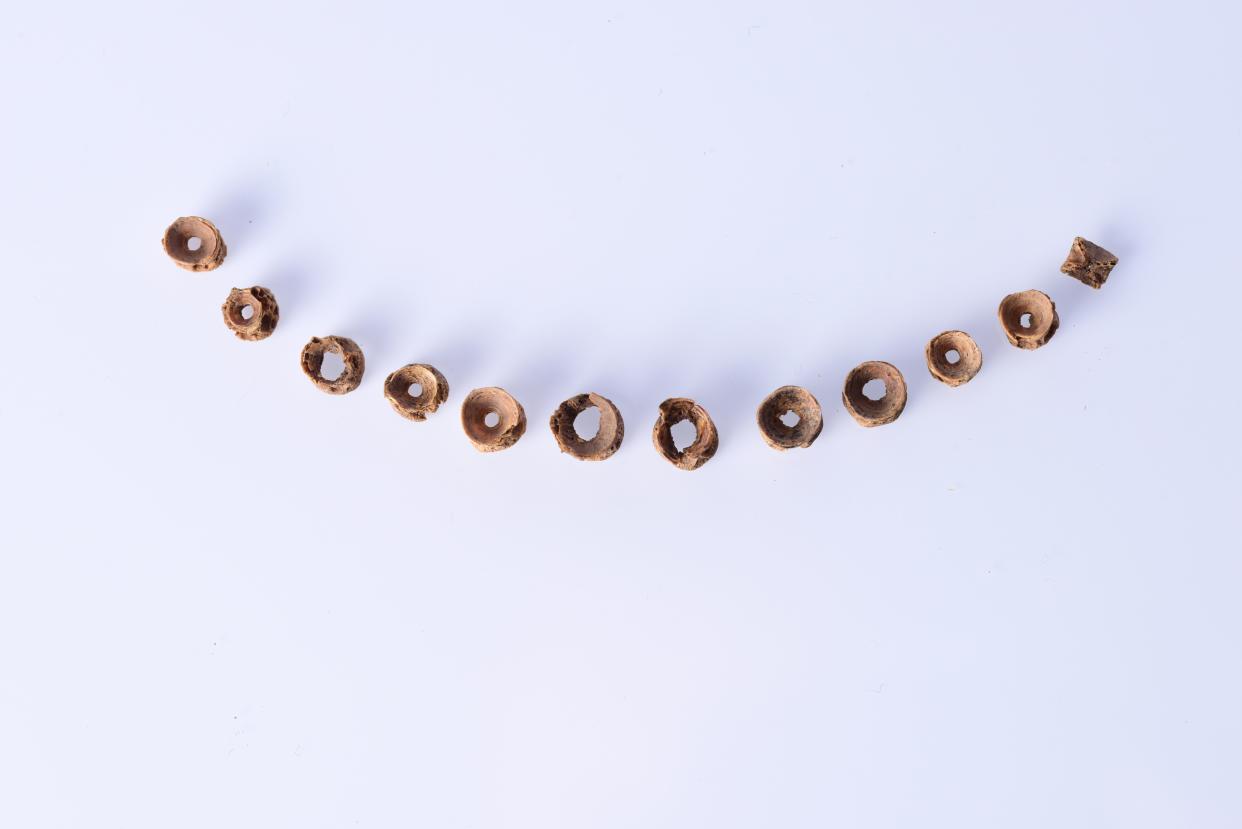 Britain’s first known prayer bead necklace made from fish bones. (English Heritage)