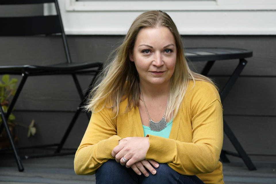 Courtney Normand, director of the Planned Parenthood-affiliated political group Safe & Healthy Youth Washington that is supporting a sex education requirement for public schools, poses for a photo Thursday, Sept. 24, 2020, in Arlington, Wash. Democrats in the famously liberal state say they want to protect young people from sexual abuse, diseases and infections. But the increasingly outnumbered and aggrieved Republicans have taken issue with the content of the standards as they rally for local control. The resulting referendum on the November ballot marks the first time in the country that such a decision on sex ed will be decided by voters. (AP Photo/Elaine Thompson)