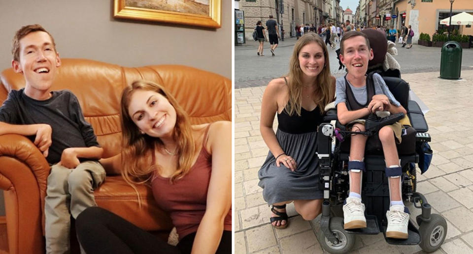 Interabled couple Shane, who has spinal muscular atrophy, and his able-bodied girlfriend Hannah Aylward.