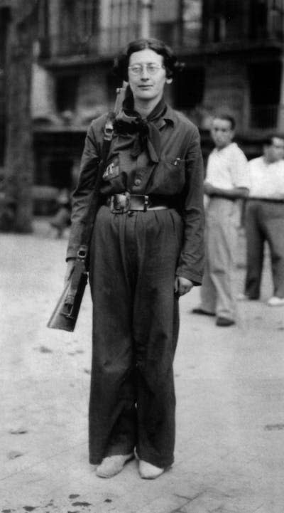 Simone Weil, a French philosopher, joined the Durruti Column in 1936 during the Spanish Civil War. Her scholarly work of social justice focused on the oppressed and marginalized in society. <a href="https://www.gettyimages.com/detail/news-photo/simone-weil-french-philosopher-here-in-1936-during-spanish-news-photo/89869077?adppopup=true" rel="nofollow noopener" target="_blank" data-ylk="slk:Apic/Hulton Archives via Getty Images;elm:context_link;itc:0;sec:content-canvas" class="link ">Apic/Hulton Archives via Getty Images</a>, <a href="http://creativecommons.org/licenses/by/4.0/" rel="nofollow noopener" target="_blank" data-ylk="slk:CC BY;elm:context_link;itc:0;sec:content-canvas" class="link ">CC BY</a>