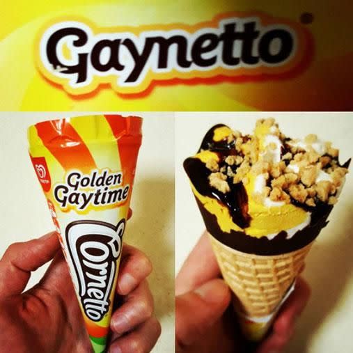 Gaynetto: what happens when the Gaytime and Cornetto have a delicious love child. Photo: Instagram/bradsheen