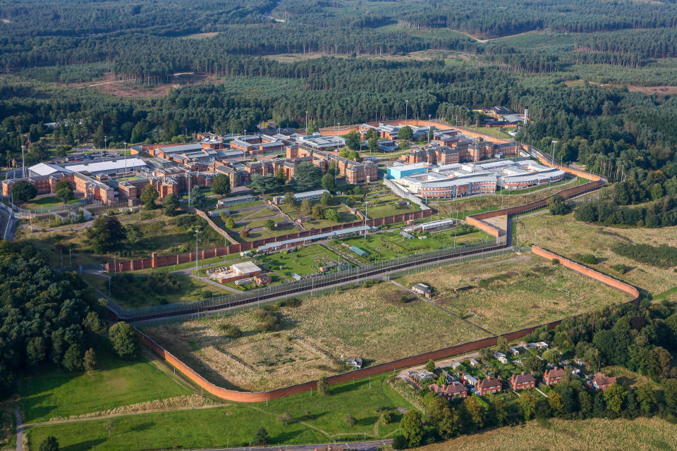 BERKSHIRE, ENGLAND. SEPTEMBER 20. Aerial photograph of the high security psychiatric, Broadmoor Hostpital on September 20, 2014. This Sir Joshua Jebb designed Criminal Lunatic Asylum was built in 1863, it is situated to the east of Crowthorne, 2 miles south west of Bracknell. (Photograph by David Goddard/Getty Images)