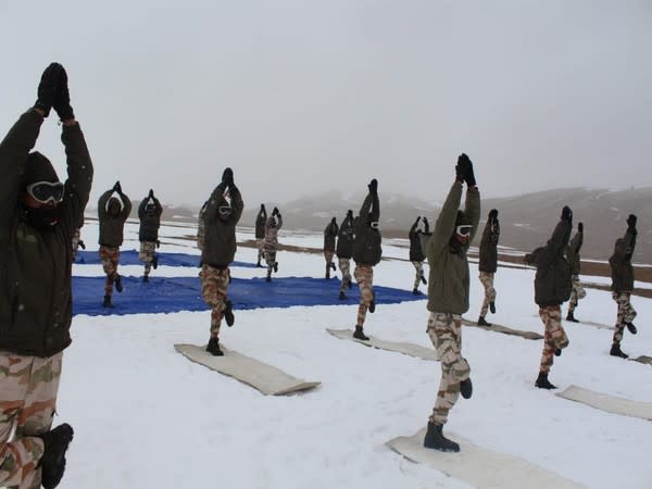 ITBP personnel performs Yoga at height of 18,000 ft in Ladakh. 