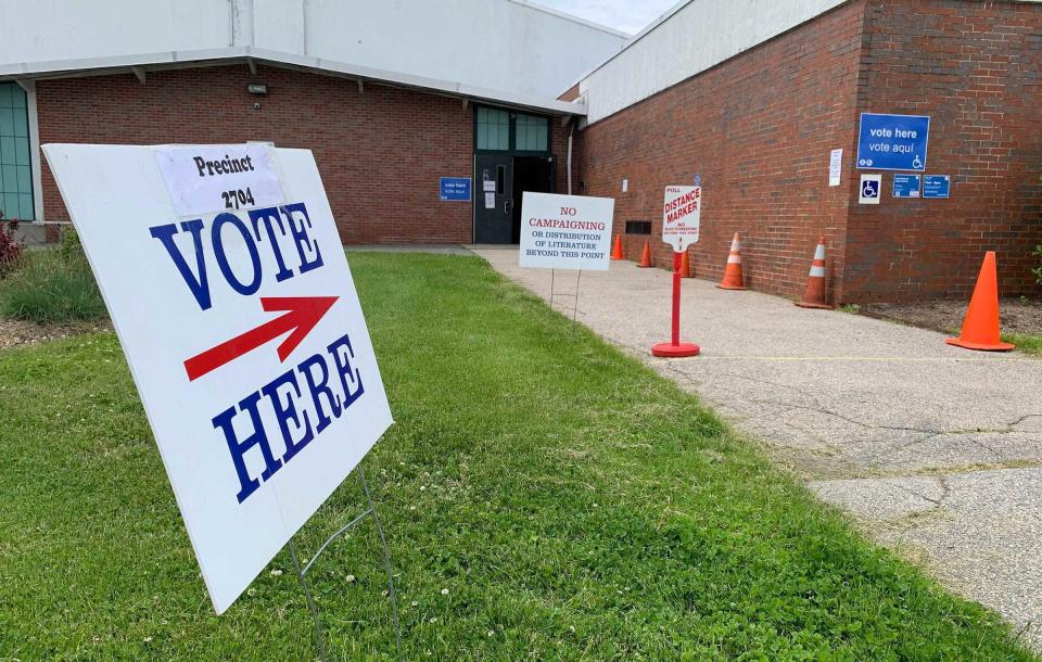 A polling place in Newport County