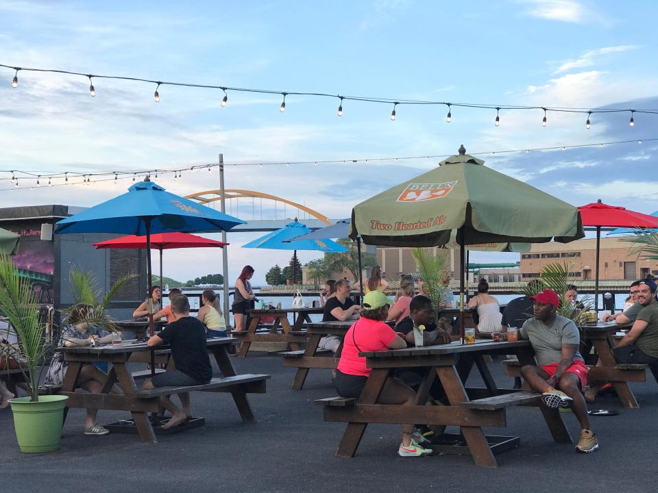 The patio at Boone & Crockett offers views of the Hoan Bridge.