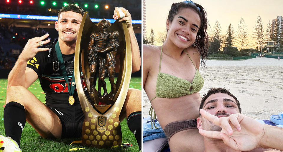 Pictured left Nathan Cleary and right with Mary Fowler